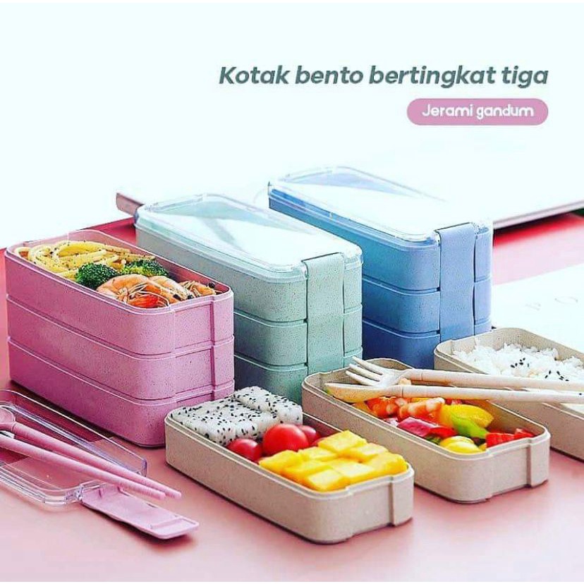 LUNCH BOX SET JERAMI FREE SENDOK SUMPIT / KOTAK MAKAN / TEMPAT BEKAL MAKAN 1000ml FREE PACKING BUBBLE FBL