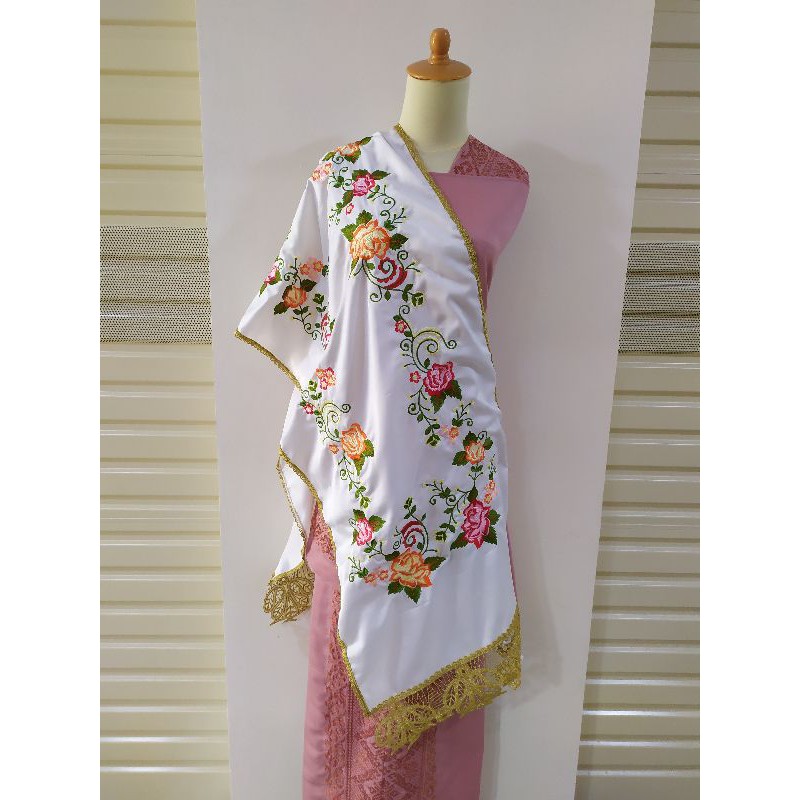 Salendang koto gadang bahan cavali /selendang koto gadang-Putih tulang