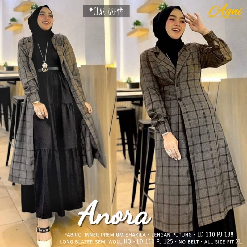 ANORA SET BY AGNI | SETELAN DRESS PUTUNG TANPA LENGAN DAN LONG BLAZER OUTER SEMI WOLL LD 110 BUSUI F