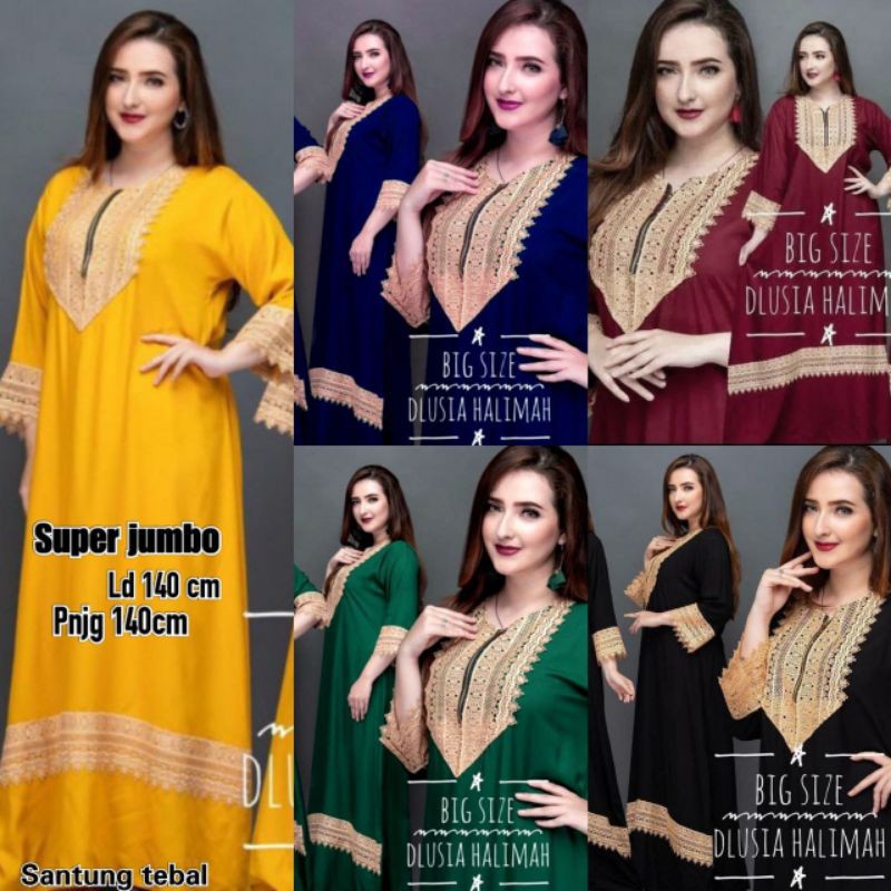 Daster Arab Super Jumbo Ld 140cm Lengan Panjang Renda Busui Rayon Santung Tebal