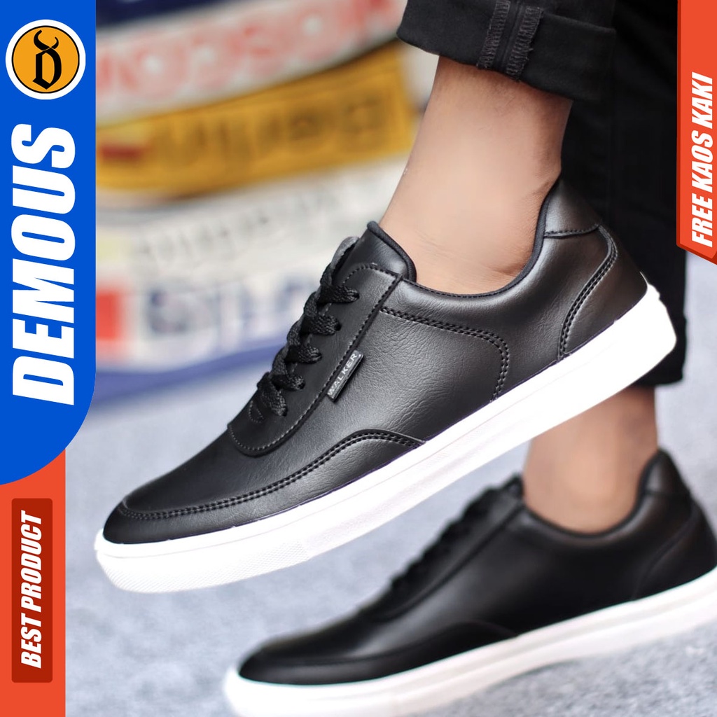 Sepatu Casual Pria Sneakers Hitam Kasual Kulit Pu Kekinian Kerja Kuliah Kantor Fashion Shoes Terbaru DEMOUS BARKER