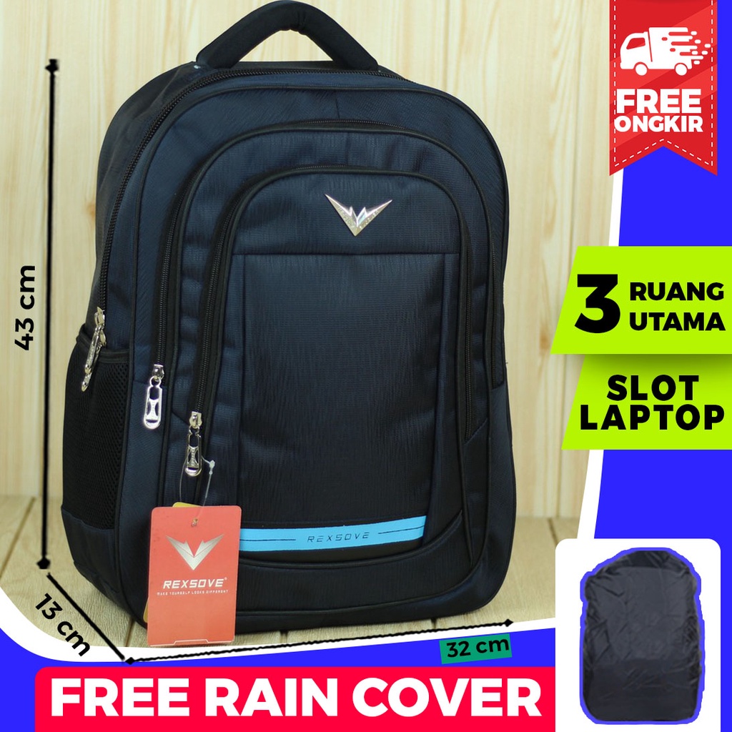 Tas Ransel Rexsove Sablon Bawah Biru Back Pack Laptop Pria Kece Premium High Quality Free Rain Cover