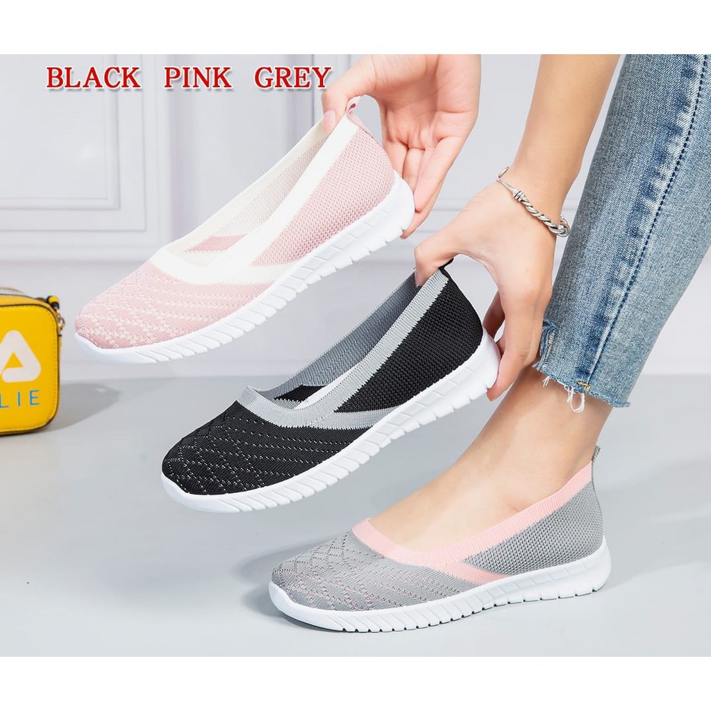 VALS- Sepatu Wanita Slip On Flyknit Fashion Korea Import Sol Karet Empuk Anti Slip Original 3035