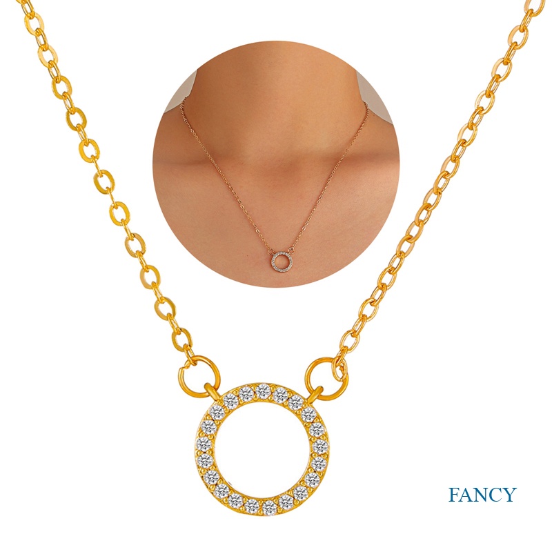 Kalung Rantai Klavikula Bentuk Lingkaran Geometris Bahan Zirkon Gaya Korea Untuk Wanita