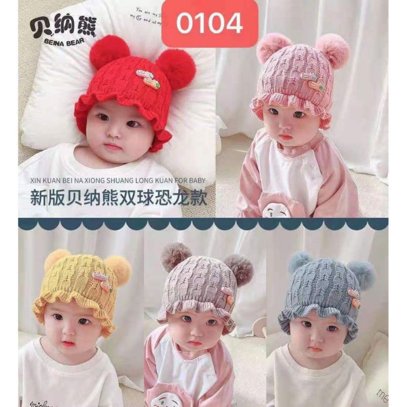 TP06 topi kupluk rajut bayi anak balita pom pom anak cewek