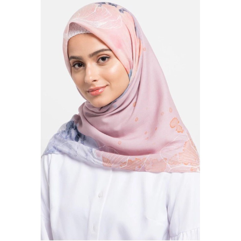 Zayana Organic Gracia Purple Hijab Segiempat Voal Print Organik Original Zayana