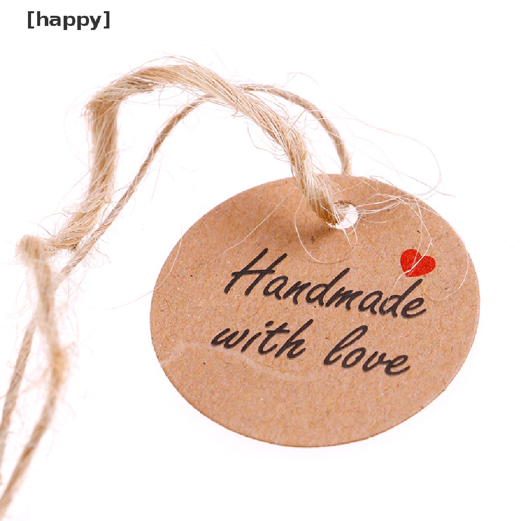 Ha 100pcs Labelhang Tag Bahan Kertas Kraft Desain Tulisan Handmade With Love Dengan Tali 20m