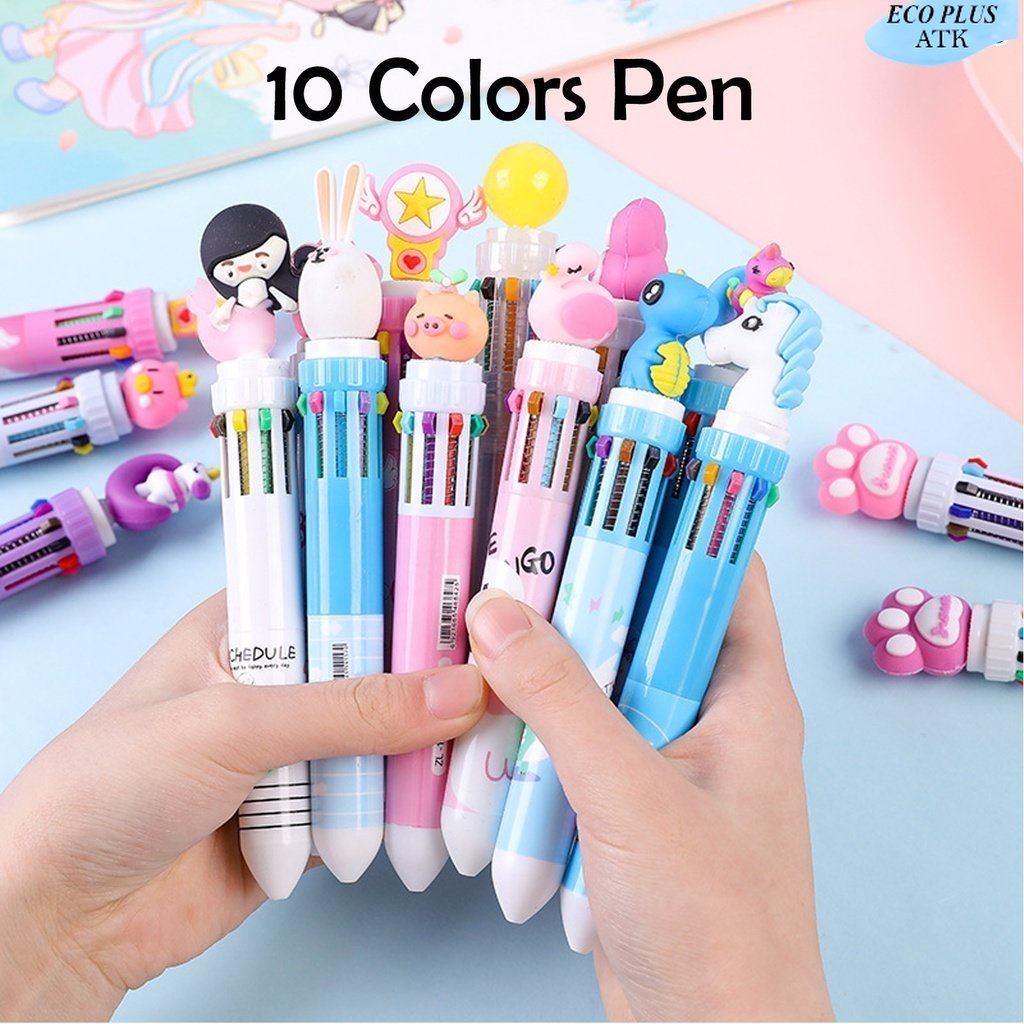 10Colorful in 1 Pen Character Pulpen Berkepala Karakter Unicorn Catpaw Falmingo Stationery Perlengkapan Sekolah