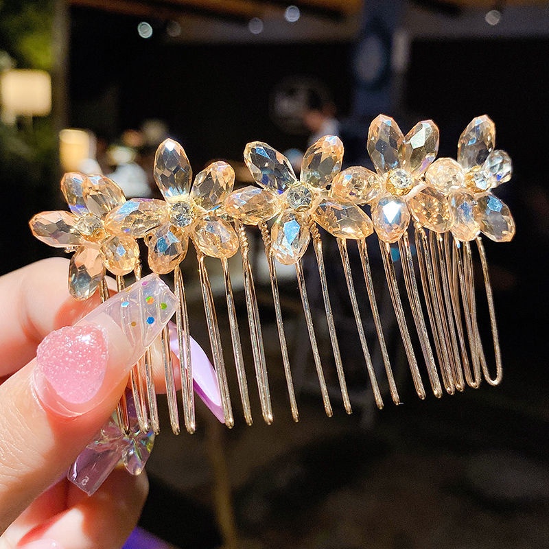 Sisir Sirkam Tiara Handmade Hias Mutiara Kristal Berlian Imitasi Gaya Korea Aksesoris Rambut Anak Perempuan