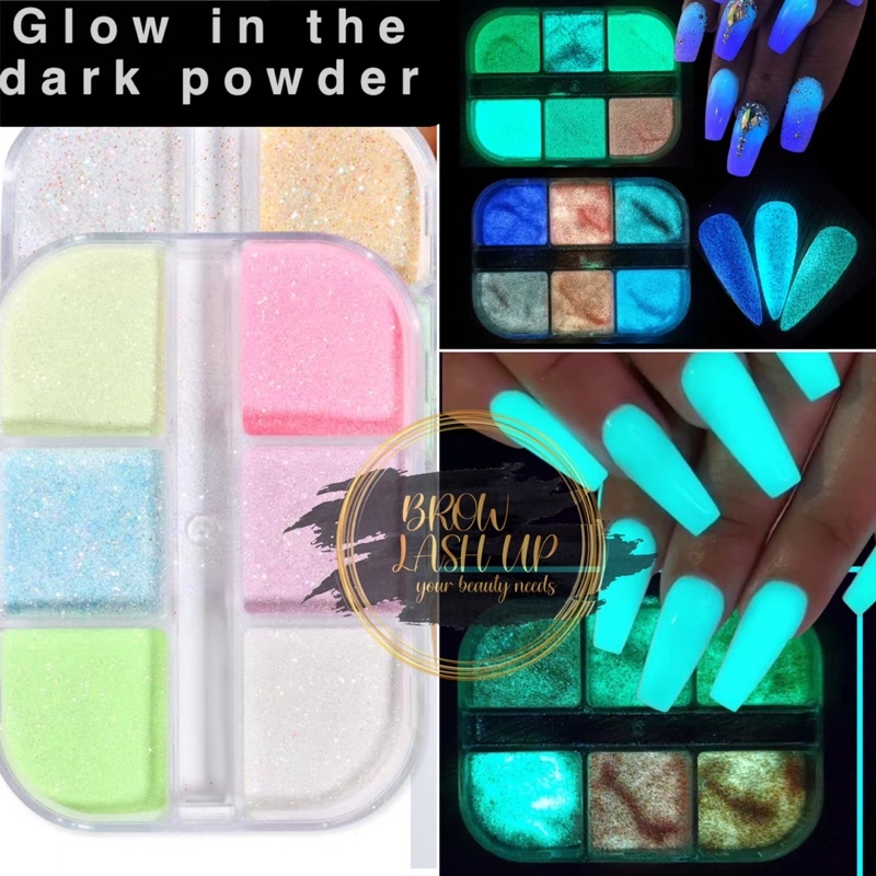 SUGAR POWDER GLOW IN THE DARK NAIL ART / BUBUK GLOW IN THE DARK 6 warna