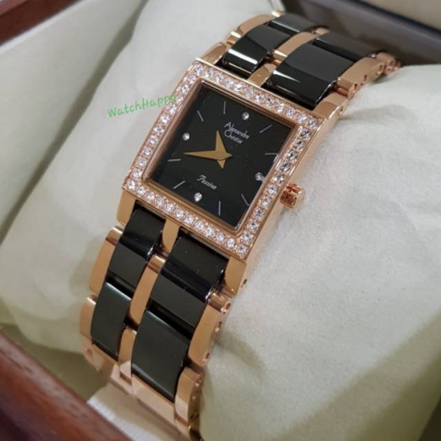 Alexandre Christie AC 2314 LH AC2314 LH 2314LH 2314 LH Ladies Black Rose Gold 100% Original Resmi