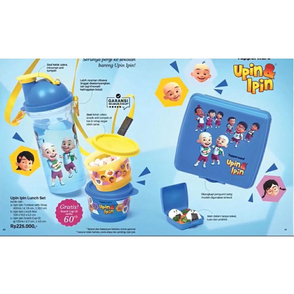 Upin Ipin Lunch Set Blue//UpinIpin Set//Bawa Bekal Anak//Tempat Nasi dan Snack Botol Minum//Box Maka