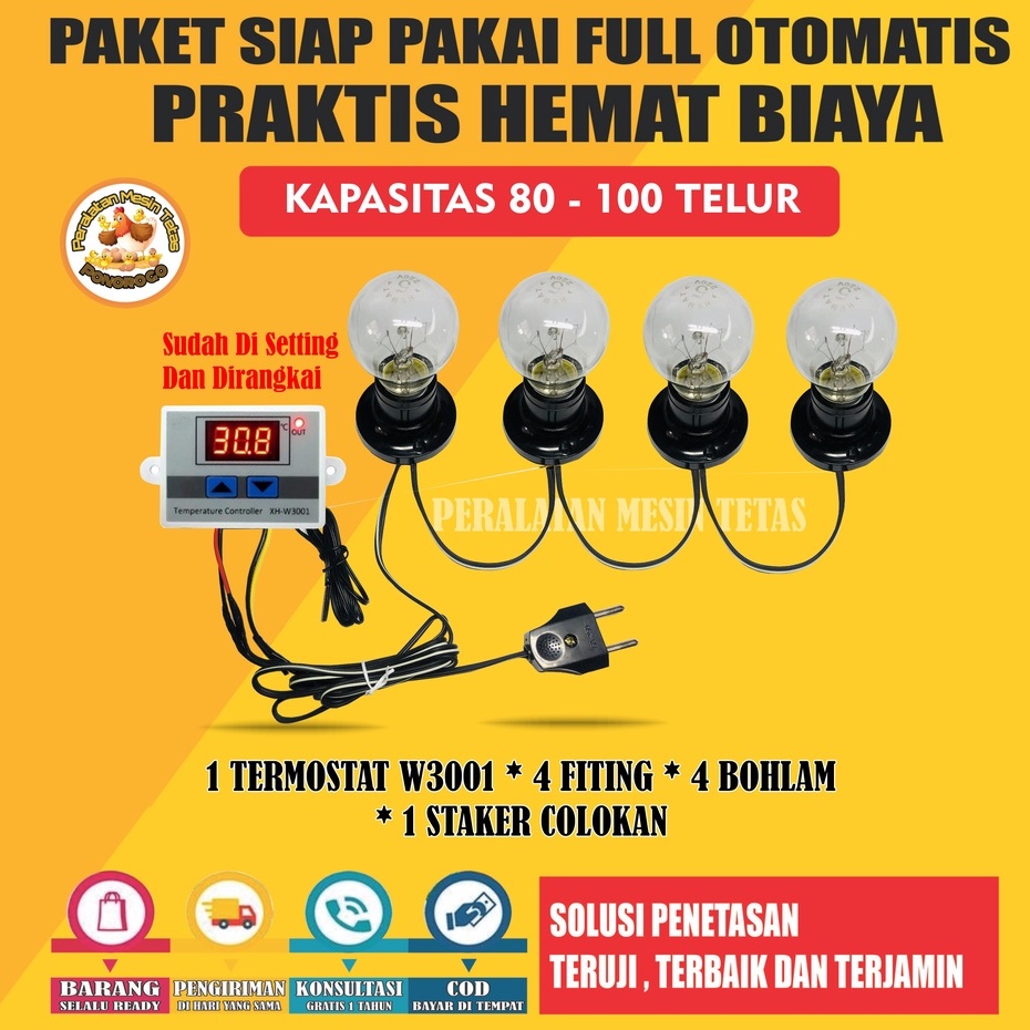 Paket Siap Pakai W3001 Kapasitas 20 Sampai 100 Butir Telur  Termostat Thermo-Hygrometer Termometer Gea Mesin Tetas