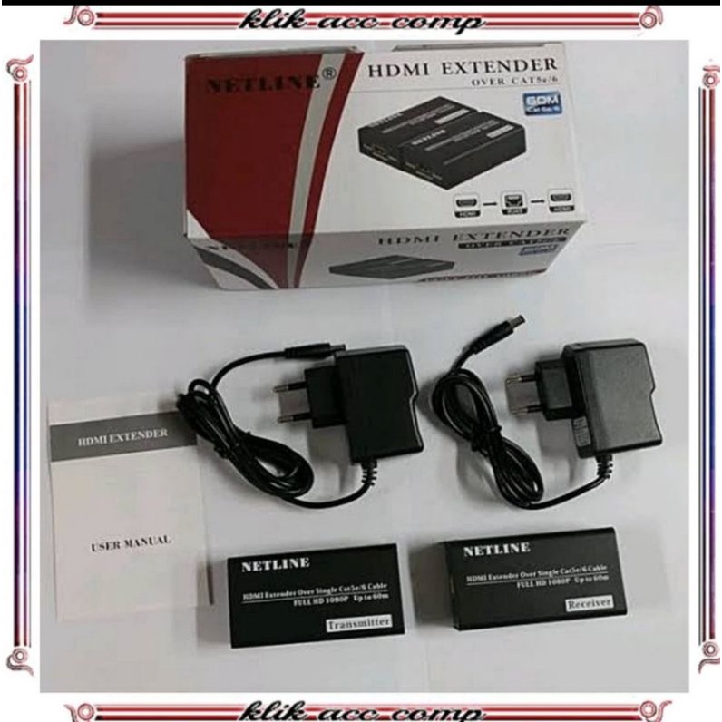 HDMI EXTENDER 60m NETLINE / Hdmi extender 60m via RJ45 cat 5 / cat 6