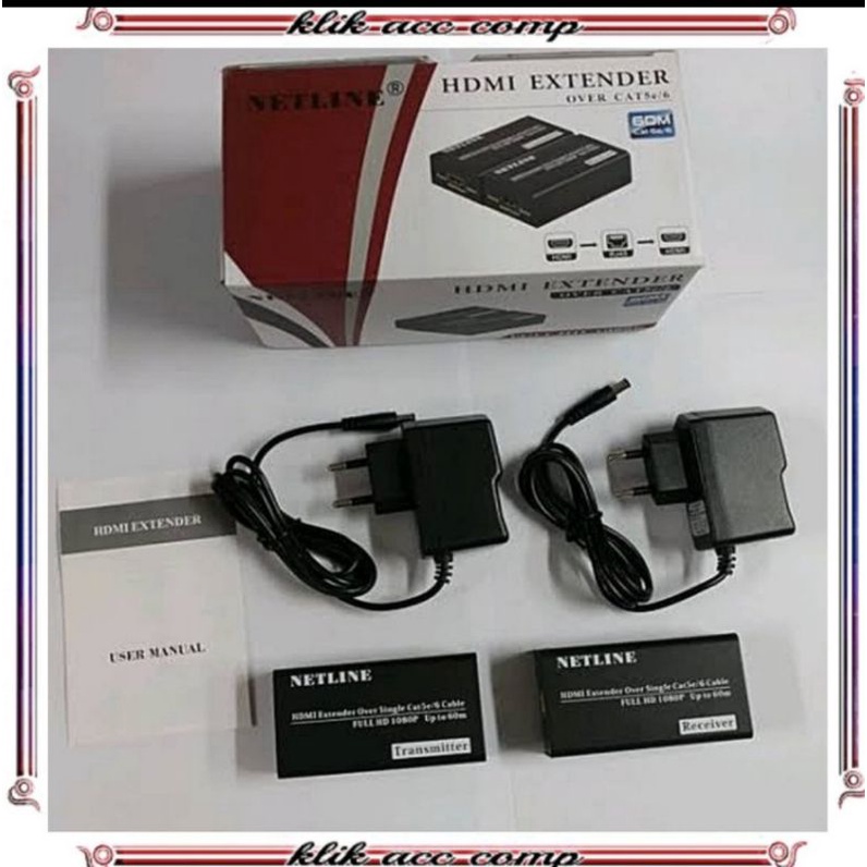 HDMI EXTENDER 60m NETLINE / Hdmi extender 60m via RJ45 cat 5 / cat 6