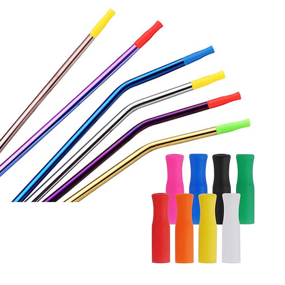 ELEGANT Reusable Straw Tip Anti Burn Bar Tool Teeth Protector Prevent Scald Fit for 6mm Wide Stainless Steel Straws Straw Cover Silicone No Rattle Supplies Party Accessories