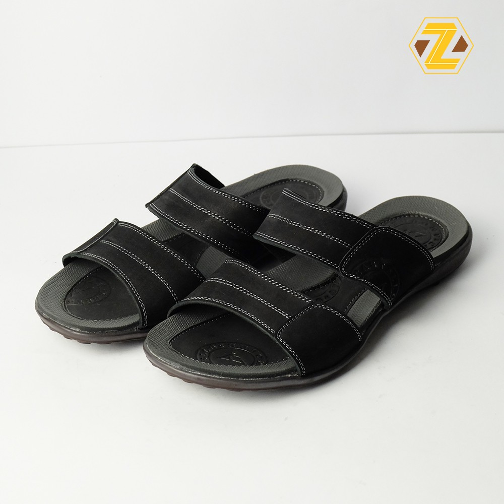 ZEGER Sandal Kulit Pria Casual Selop Ban Dua - Bellamo 886 Hitam