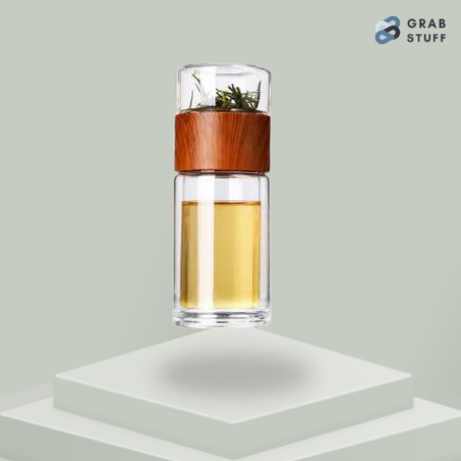 Botol Minum Penyaring Teh Double Wall 230ml / Botol Penyaring Teh Kaca Botol Minum Teh Saringan Boto