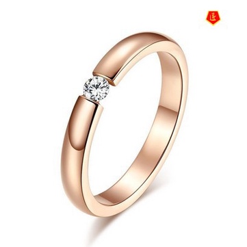 [Ready Stock]Fashion Simple Rose Gold Glossy Single Diamond Couple Ring