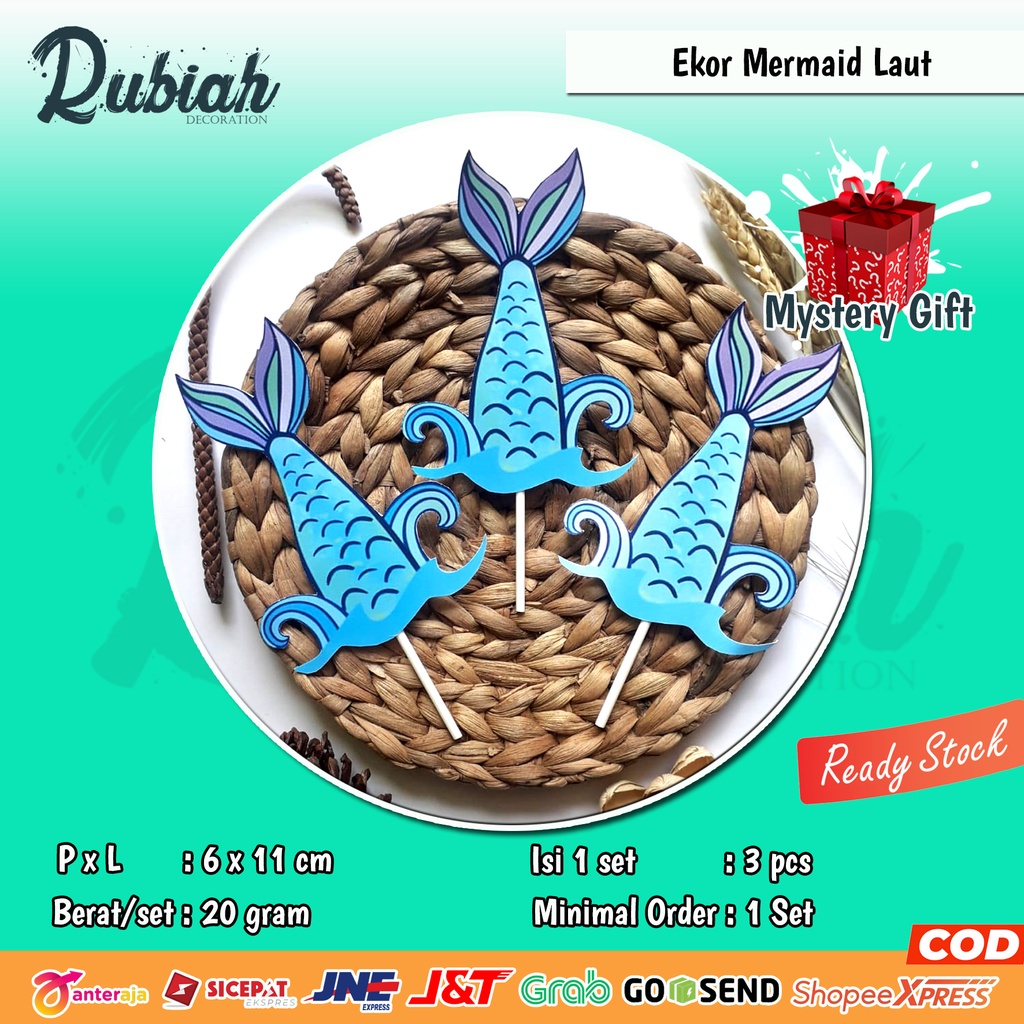 Banner Topper cake Hiasan Tusukan kue Tart Ulang Tahun Anak Ekor Mermaid Laut