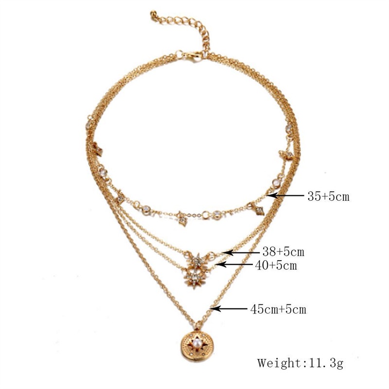 Set Kalung Multilayer Bahan Alloy Dengan Liontin Bintang Aksen Berlian Untuk Wanita