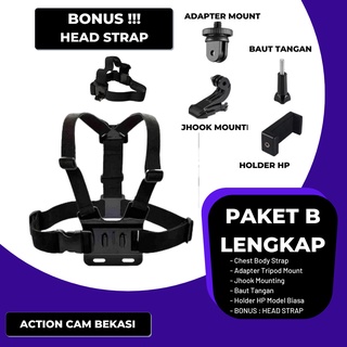 Body Chest Strap Mounting + Holder Smartphone Dan Action Camera Gopro Yi Cam Kogan Motovlog Sepeda