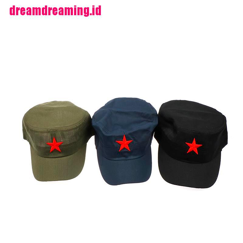 1pc Topi Flat Top Adjustable Motif Bintang Merah Bahan Katun Untuk Unisex