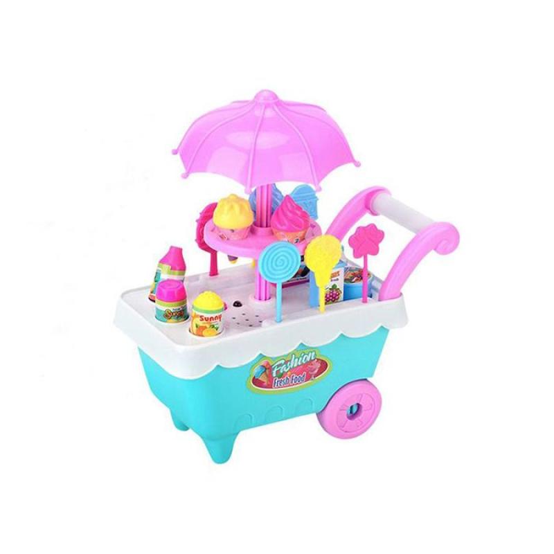 Mainan Es Krim Trolley Lengkap Set Anak Bermain Play Fun Small Ice Cream Stroller SNI Roda