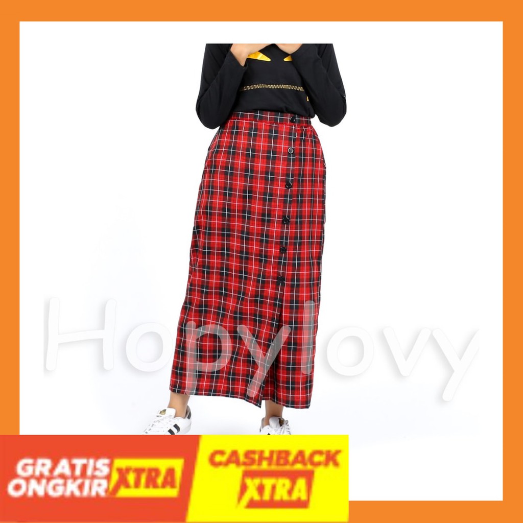 BUAT SANTAI WFH KERJA CASUAL ANAK MURAH NEW ORIGINAL/ HOPYLOVY - Rok Panjang Wanita Span Kotak