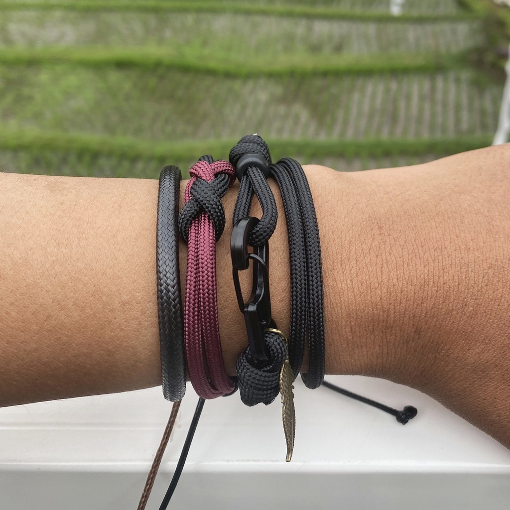 Gelang Pria Paket Prusik Paracord Seri Hitam Premium