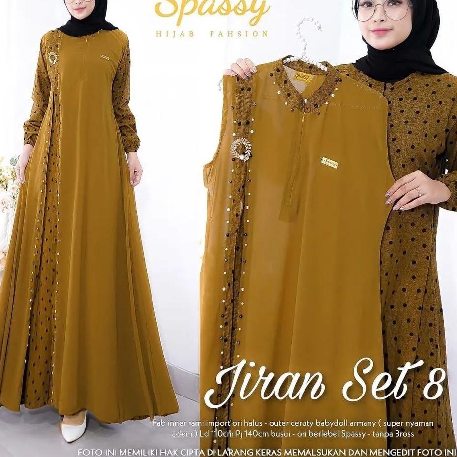DISKON  9.9 Gamis Terbaru Jiran Set 8 2in1 Gamis + Outher Bahan Rami IMPORT mix Ceruty Premium [KODE