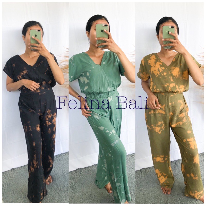 Setelan tie dye crop top silang