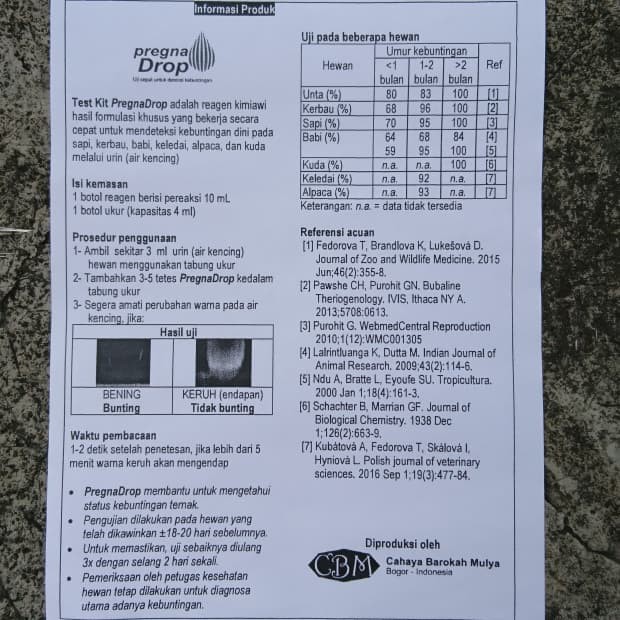 Pregna Drop Test Kit Deteksi Kebuntingan Hewan Ternak