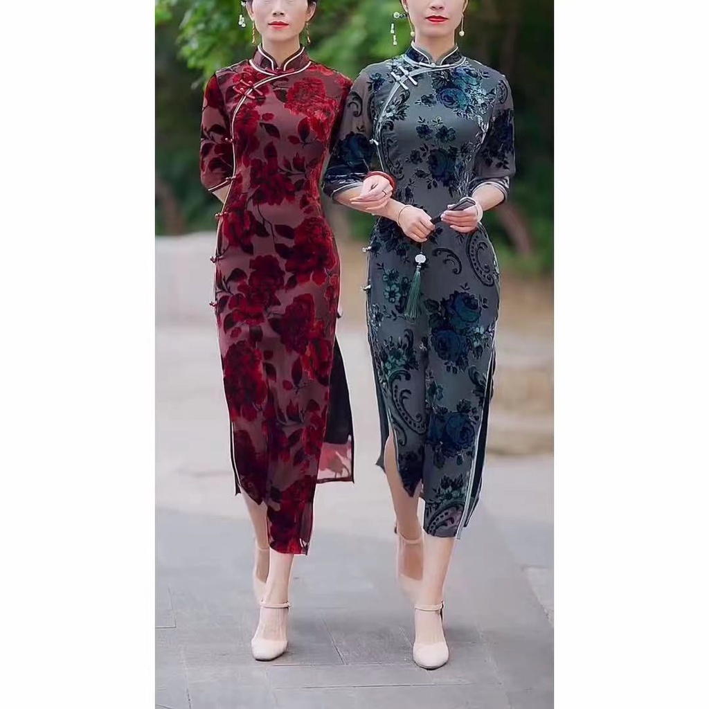 Autumn style high-end cheongsam noble temperament improvement 2022 new old Shanghai mother long styl