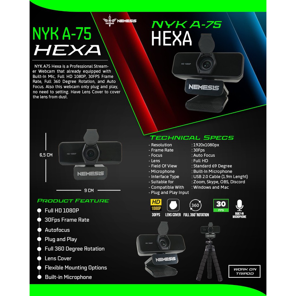 NYK NEMESIS HEXA A75 / A 75 / A-75 Webcam With 1080p Full HD 30Fps
