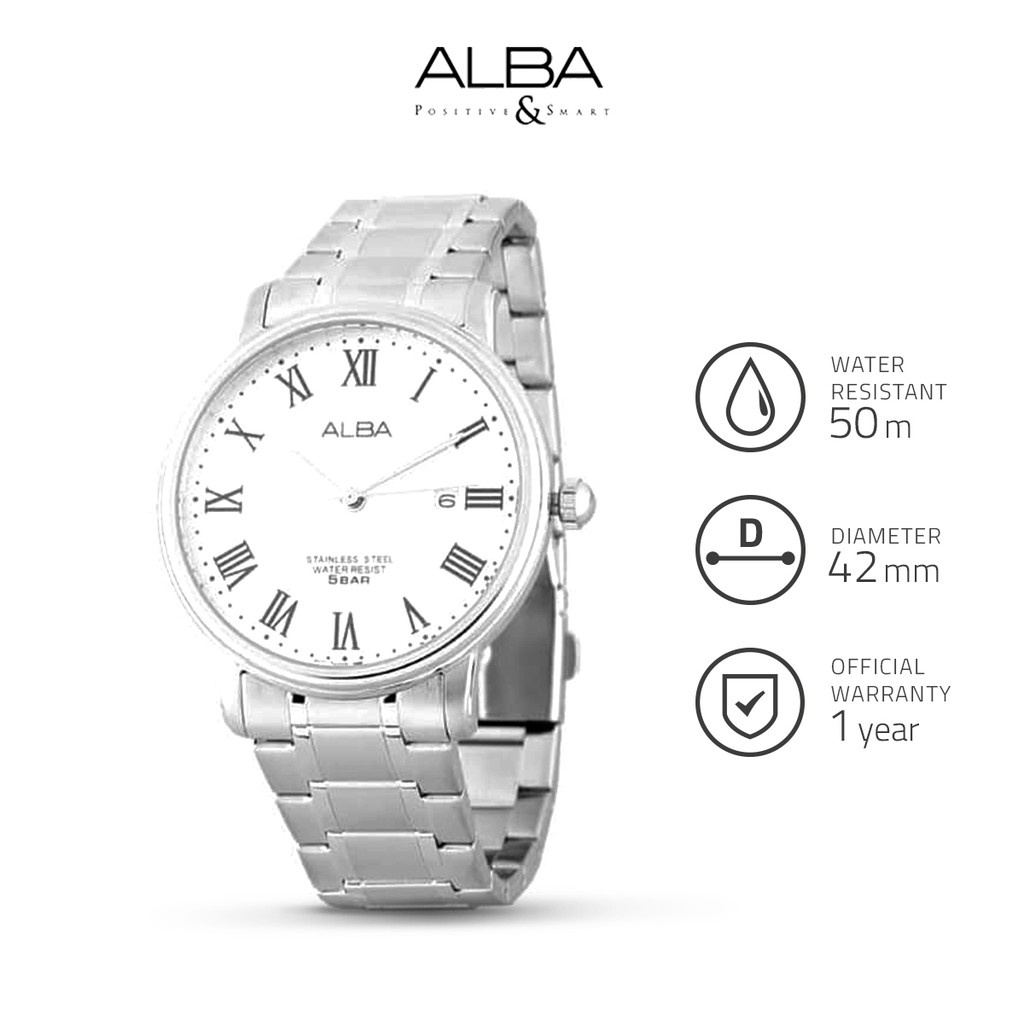 Alba Prestige Jam Tangan Pria AS9745 / AS9745X1 Quartz White Dial Stainless Steel Strap Watch
