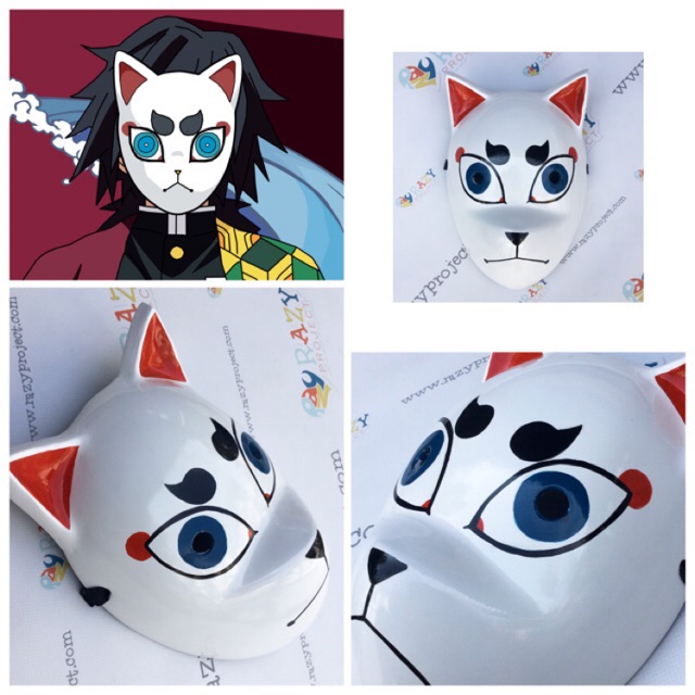Giyuu Tomioka Demon Slayer Kimetsu no Yaiba Kitsune Fox Rubah Mask Topeng Kayu Cosplay Anime Jepang