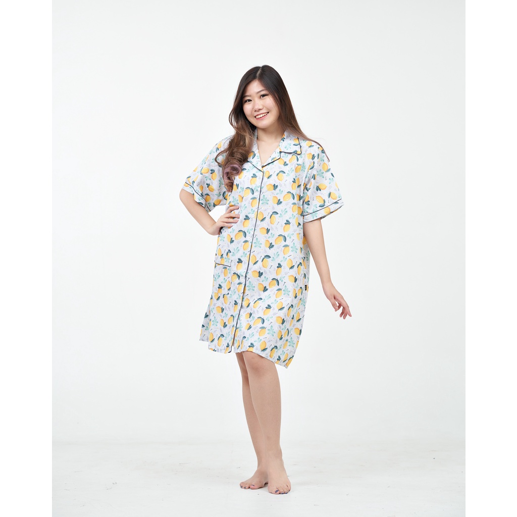 IZANY Piyama Daster allsize L Katun Eropa Premium New Arrival Non List-LEMON GREY