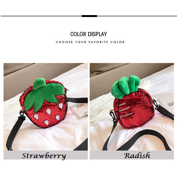 tas sequin strawberry / Radish TU008 selempang anak slingbag