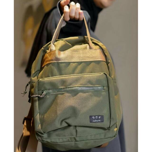 Tas Wanita Ransel Backpack Original Rakuna Mini Black & Green Army