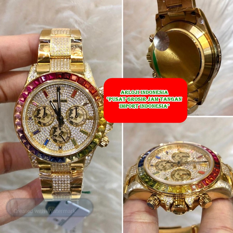 Hot Sale Jam Tangan Pria ROLEX Daytona Rainbow Diamond Gold SWISS ETA 1:1 Garansi 1th