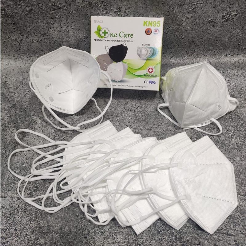 PER BOX 10 PC - MASKER KN95 5PLY ONECARE ONE CARE HIJAB HEADLOOP PROTECTIVE MASK - HITAM - PUTIH