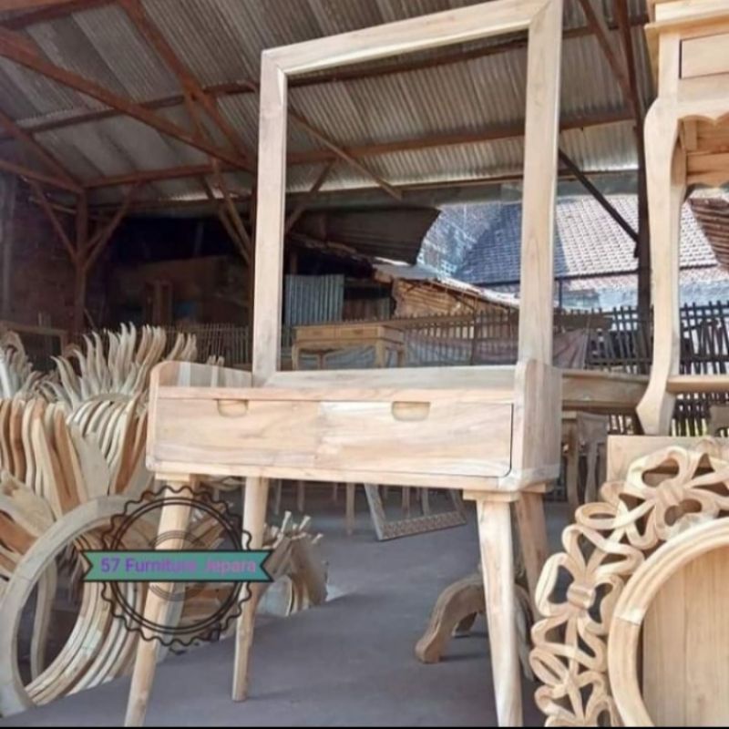 Meja rias retro kayu jati mentahan