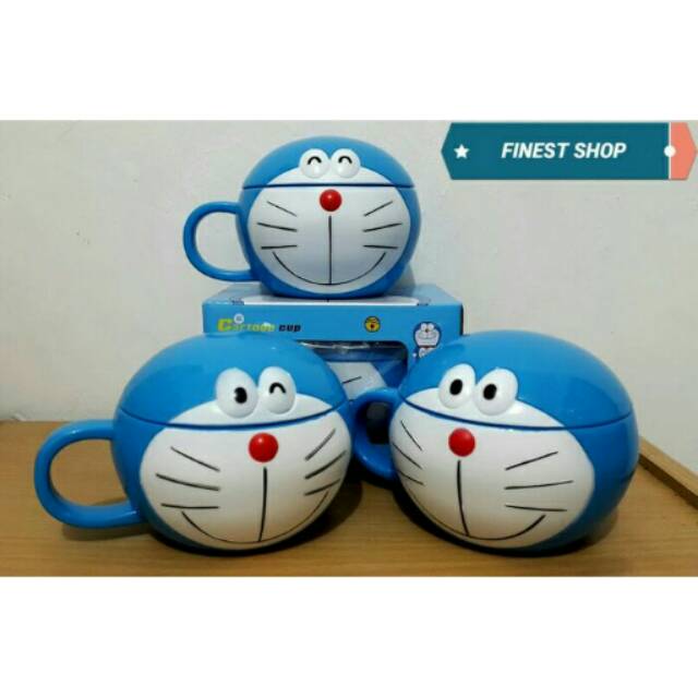 Mug Karakter Doraemon 250mL Cangkir Teh Kopi Gelas Plastik Anak Kids Drinking Water Cup Lucu