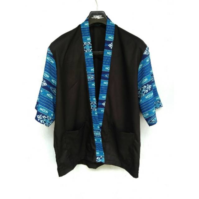 Kimono Outer Etnik Batik Pria Etnik Dayak Kaltim (batik blue)