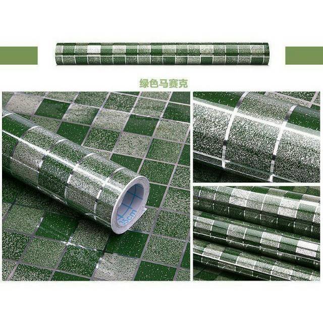 Wallpaper dinding murah dapur dan kamar mandi hijau elegan minimalis cantik indah terlaris termurah