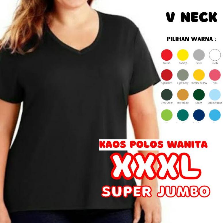 Kaos Polos Wanita Super Jumbo Big Size V Neck Lengan Pendek Kaos Deker Pendek Kaos V Neck Xxxl Super