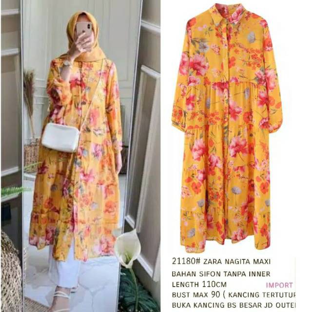 TM 21180/21190  NAGITA Dress Maxi/OUTER (2in 1) import(tanpa furing)-Kuning