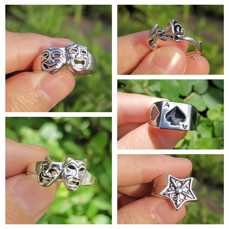 Lady Stylish New Skull Heart Flower Angel Rings For Women Hip Hop Exaggerated Silver Color Finger Rings Wholesale Jewelry