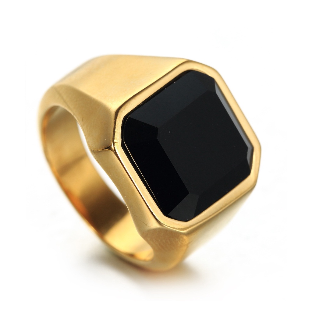 Cincin Bahan Stainless Steel Bentuk Kotak Oktagon Warna Hitam Untuk Pria